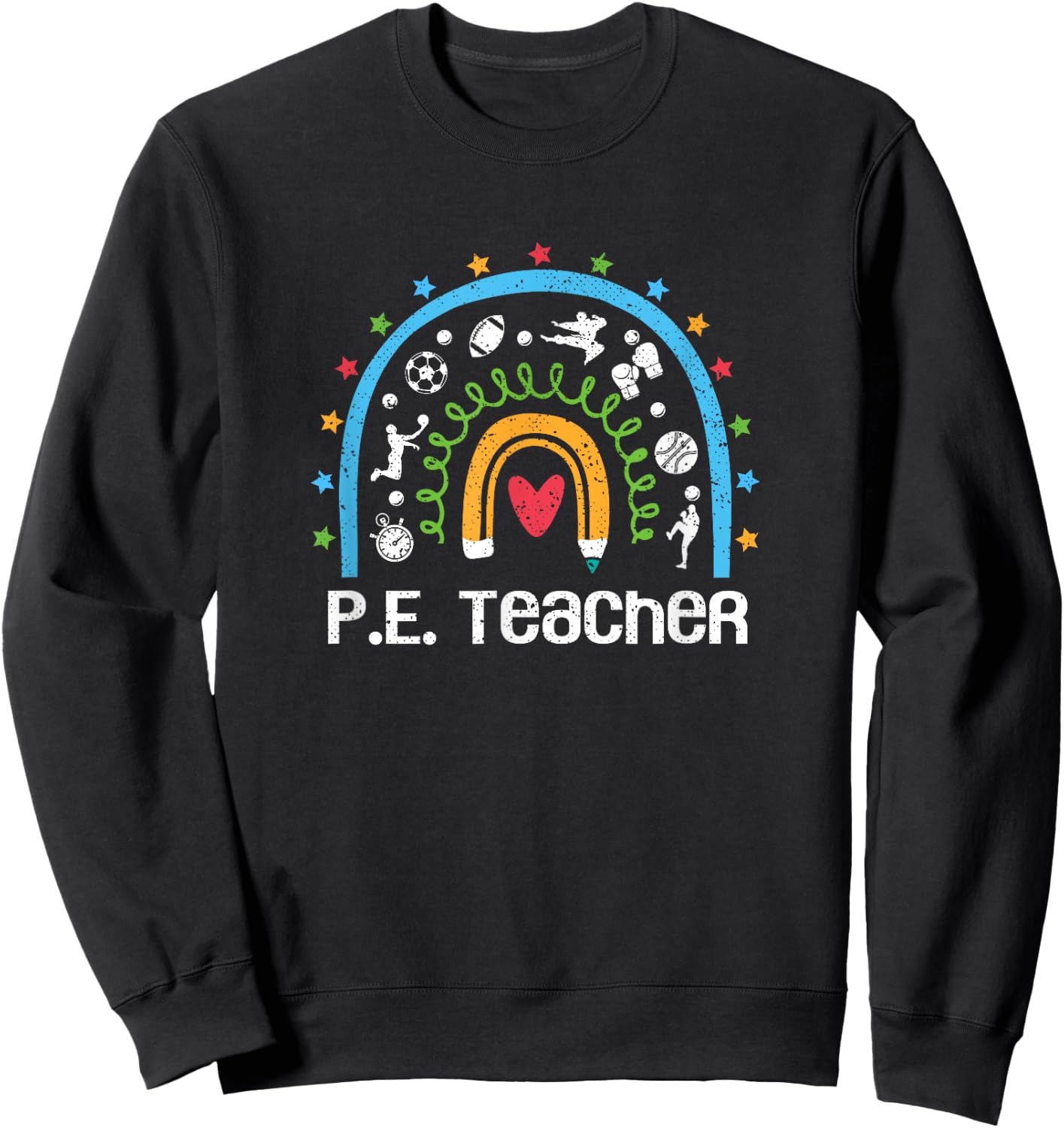 PE Teacher Rainbow Back To School Physical Education Women Sweatshirt - Sweatshirt | Black