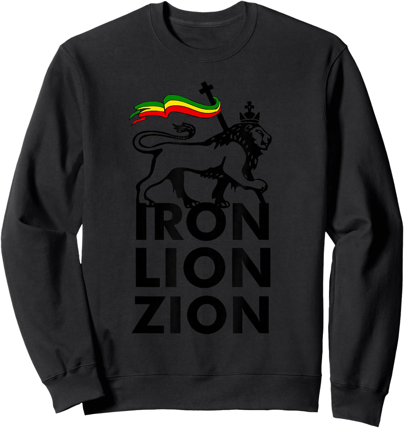 Iron Lion Zion With Rasta Flag, Jamaica Sweatshirt - Sweatshirt | Black