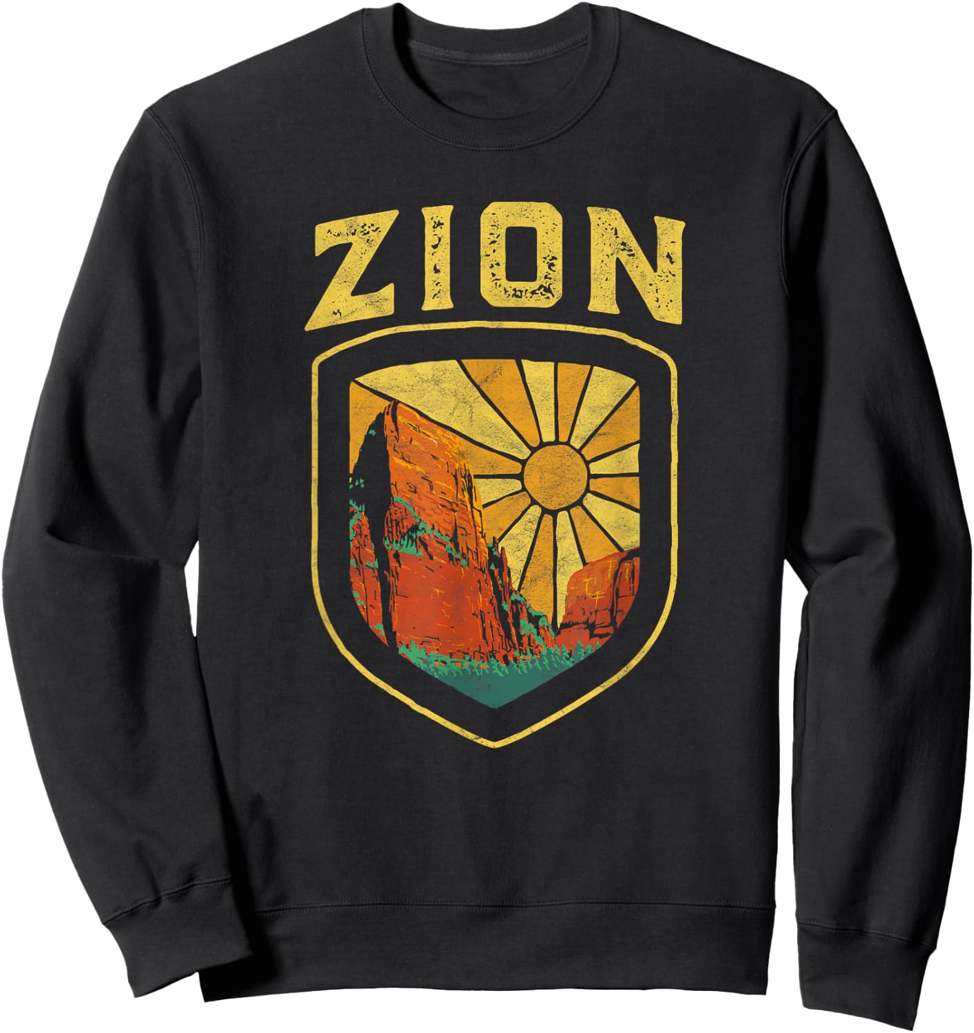 Zion National Park Vintage Badge Retro Distressed 80's Sweatshirt - Sweatshirt | Black