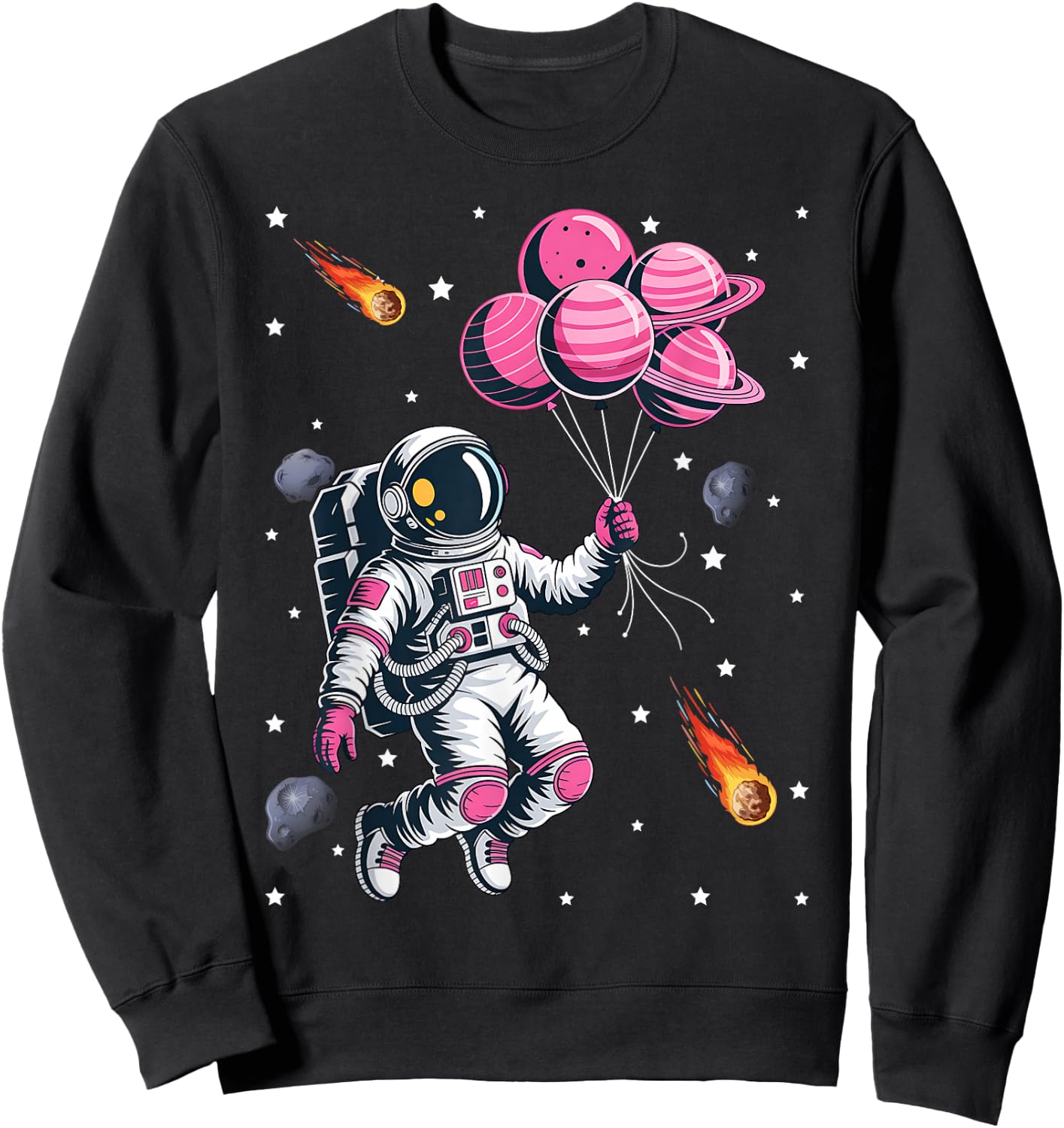 Girl Astronaut Balloon Planets Space Galaxy Girls Kids Sweatshirt - Sweatshirt | Black