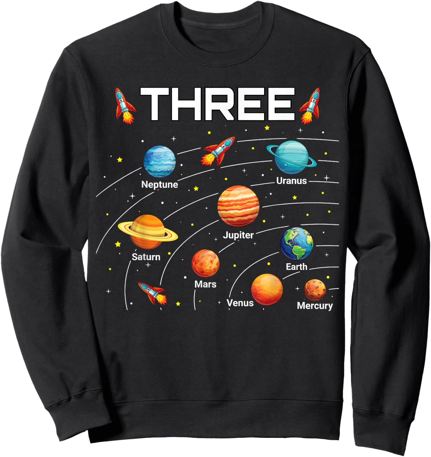 3 Year Old Shirt Boys Girls Space Planets 3rd Birthday Boy Sweatshirt - Sweatshirt | Black