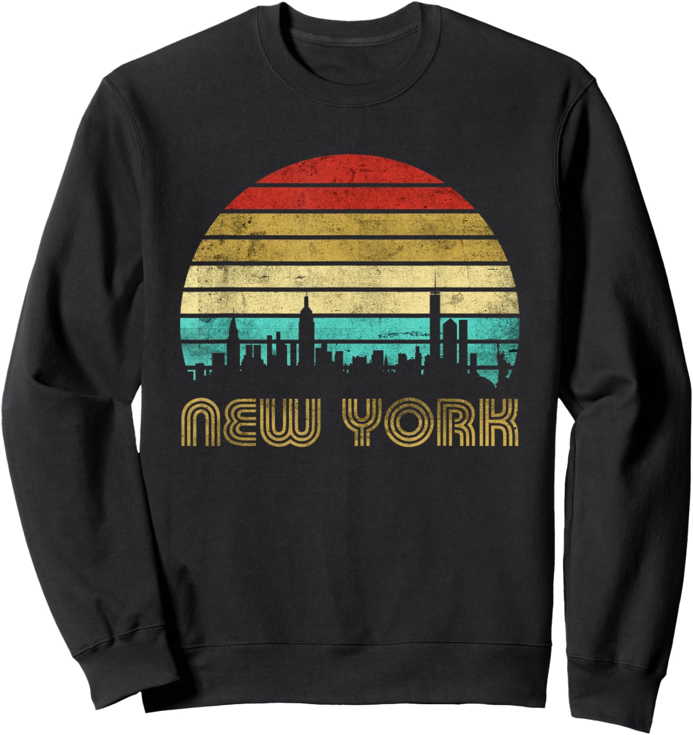 New York City State Retro Vintage NY Skyline NYC Lover Gift Sweatshirt - Sweatshirt | Black