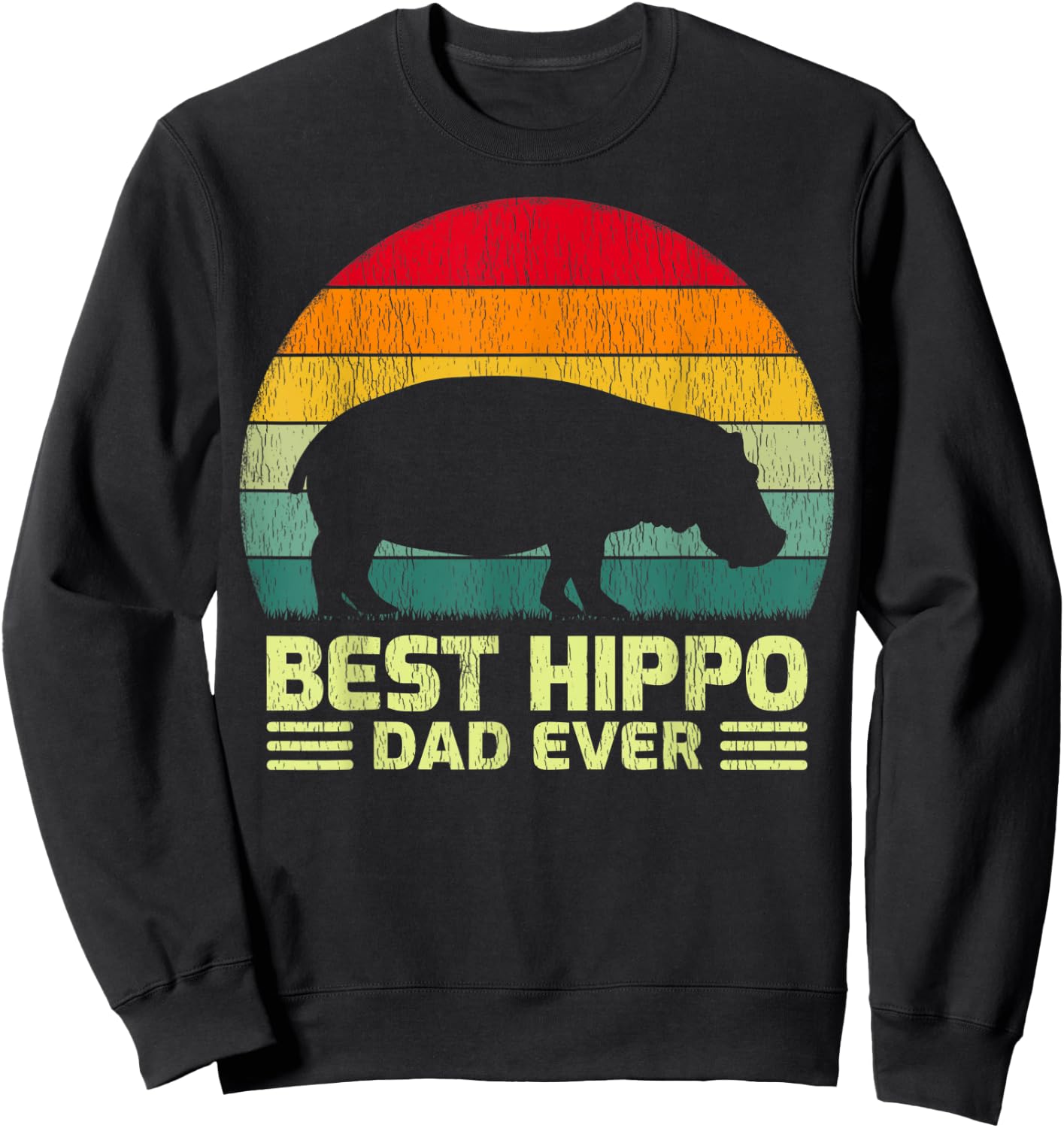 Funny Vintage Best Hippo Dad Ever Father's Day Sweatshirt - Sweatshirt | Black