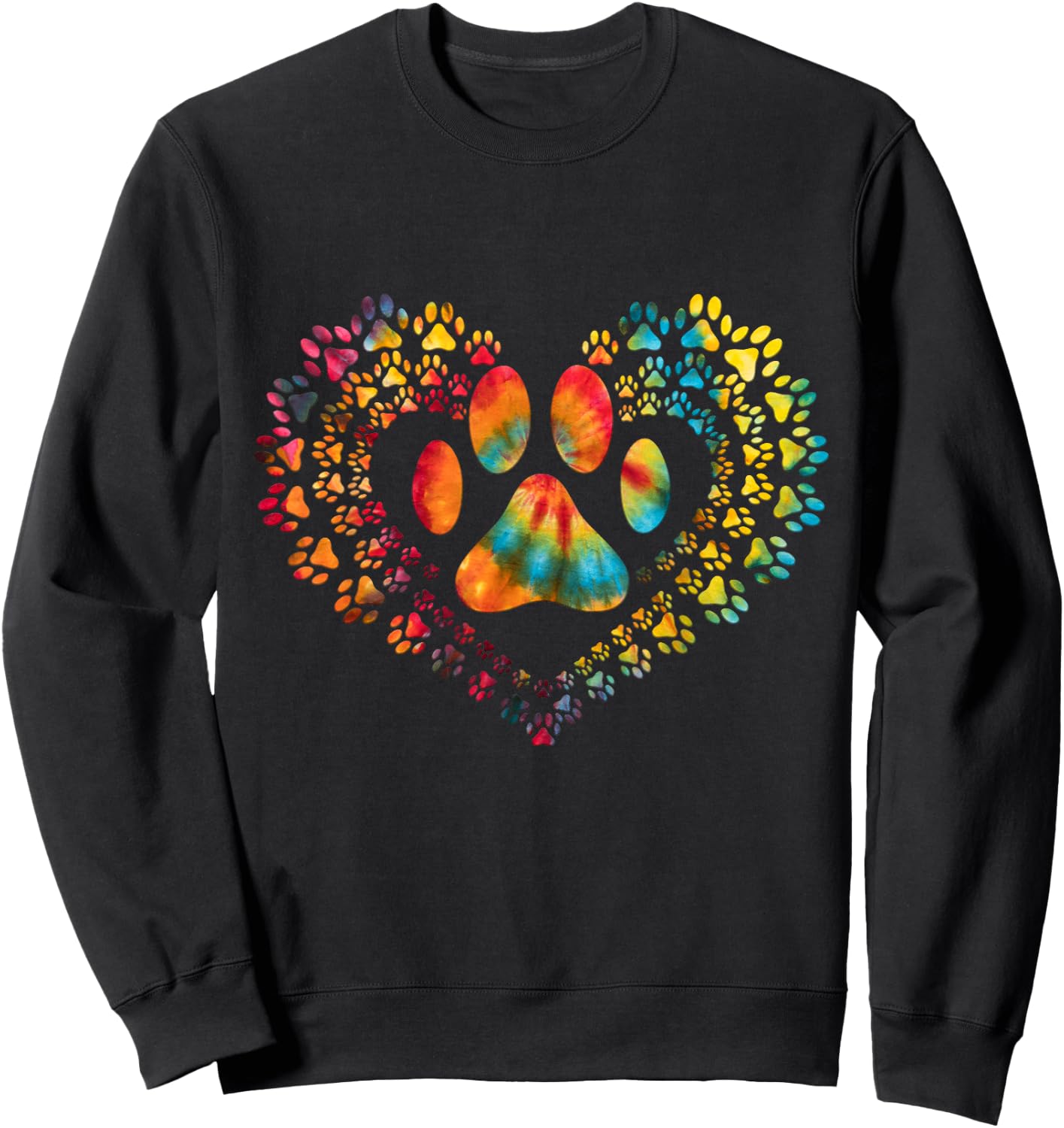 Tie Dye Love Dog Paw Print Heart Animal Lover Sweatshirt - Sweatshirt | Black