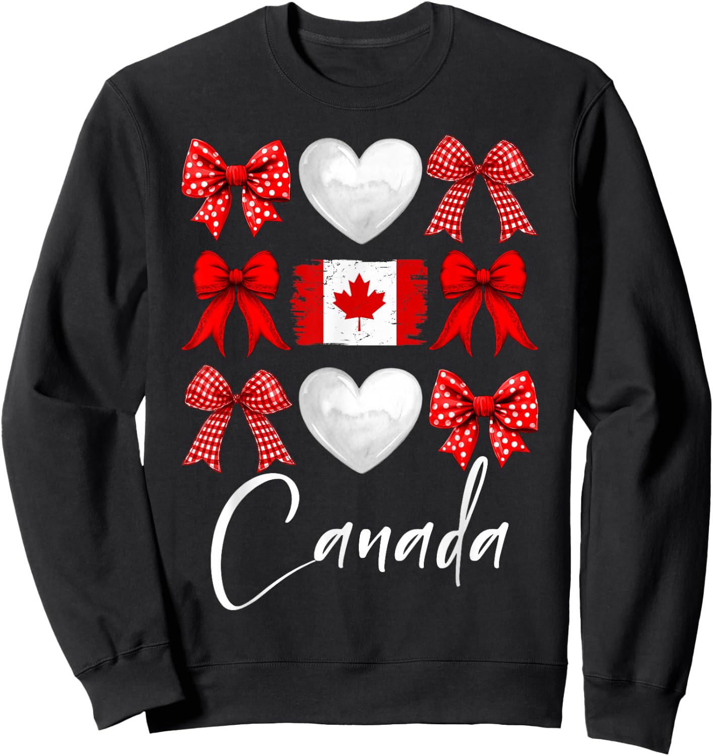 Canada Day Coquette Bow Maple Leaf Canadian Flag Women Girls Sweatshirt - Sweatshirt | Black
