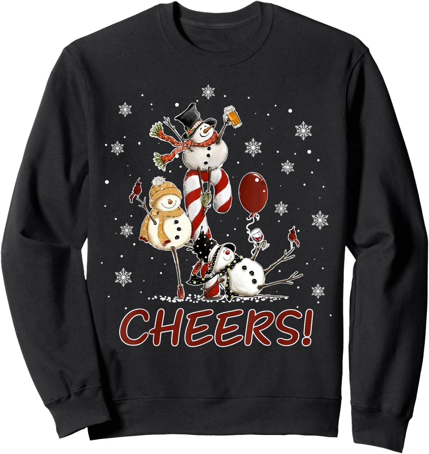 Cheers Snowman Shirt Beer Christmas Sweater Wine Lover Sweatshirt - Sweatshirt | Black