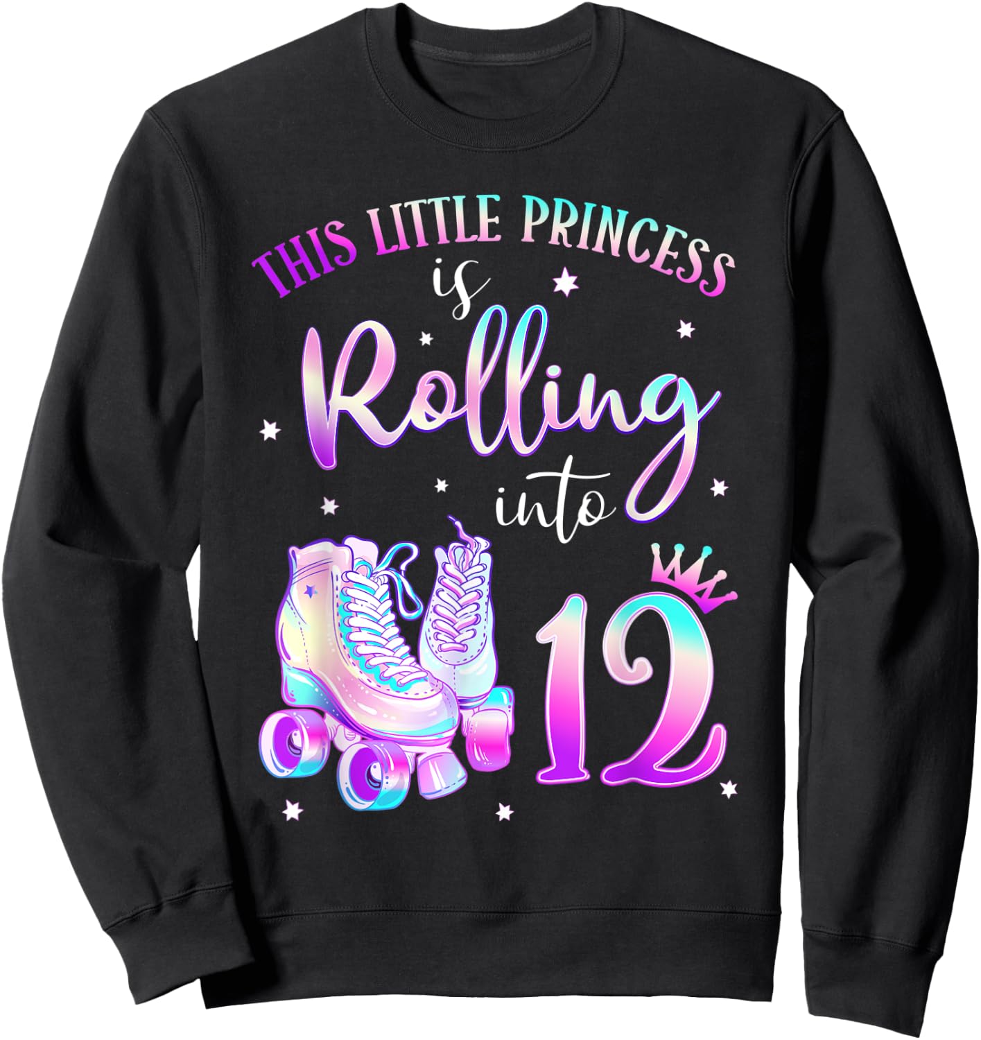 12th Bday Rolling Into 12 Birthday Roller Skate Theme Party Sweatshirt - Sweatshirt | Black