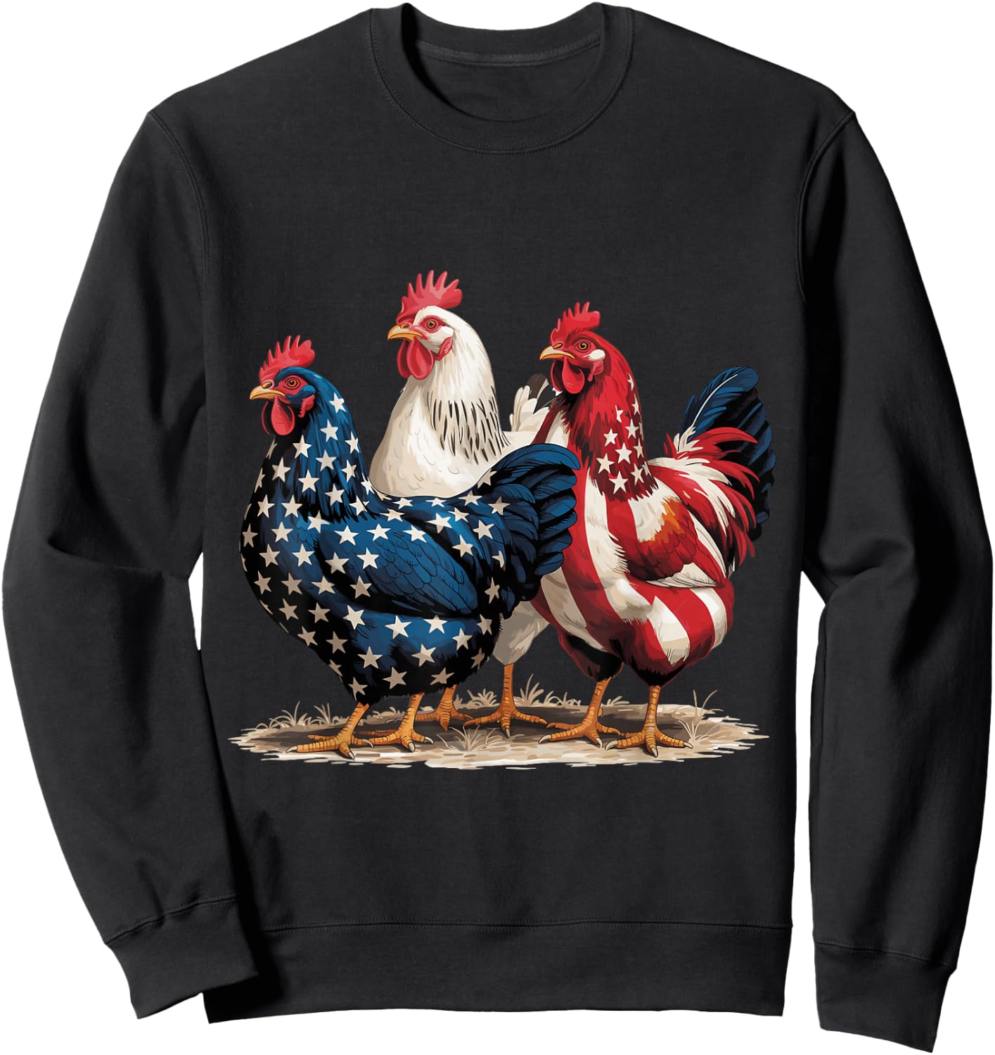 4th of July Patriotic Rooster Red White Blue Chicken Kids Sweatshirt - Sweatshirt | Black