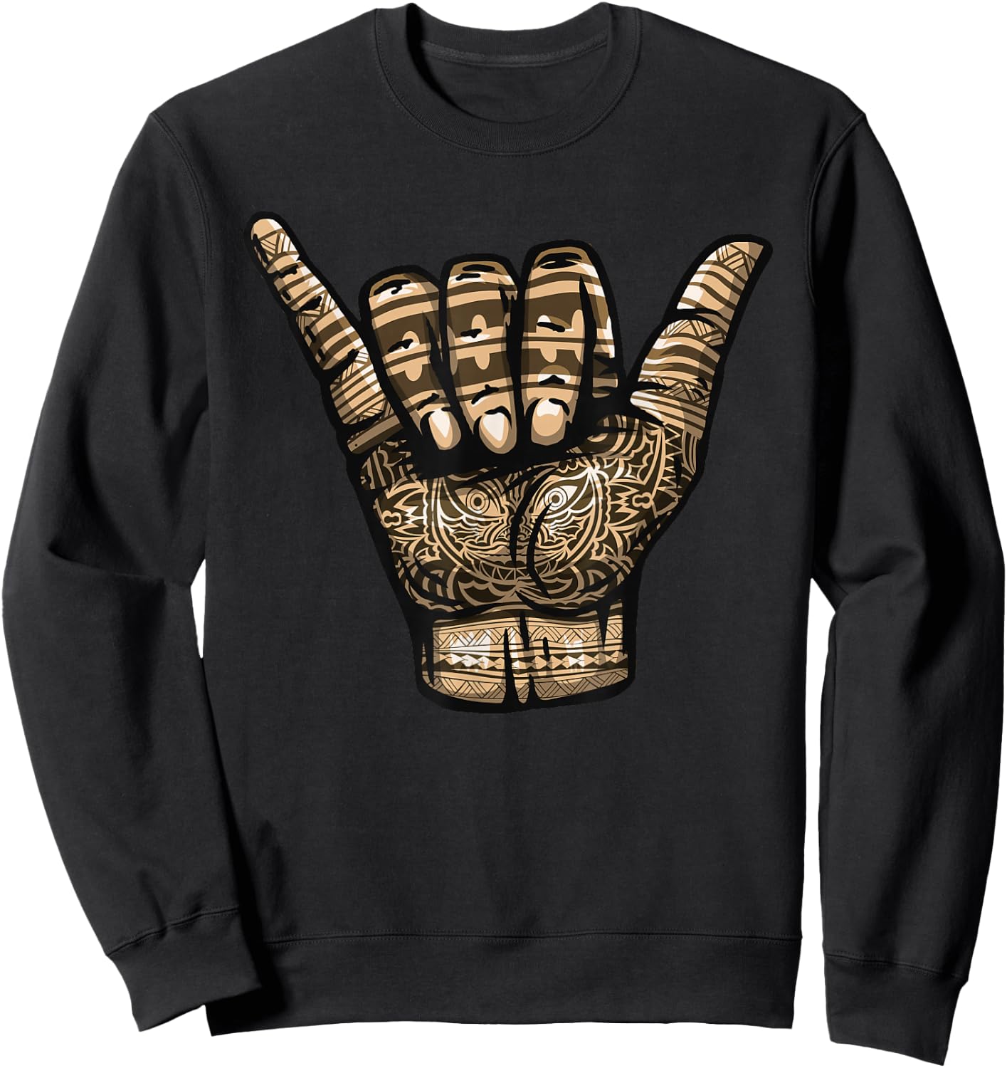 Polynesian Shaka Hand Art Men Women Hawaiian Tribal Tattoo Sweatshirt - Sweatshirt | Black