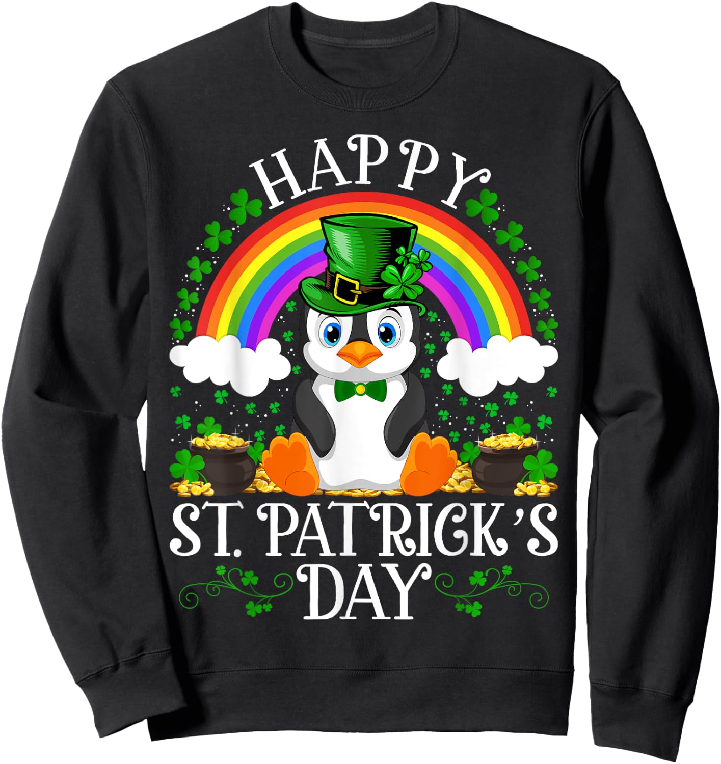 Penguin Bird Lover Rainbow Vintage Penguin St. Patrick's Day Sweatshirt - Sweatshirt | Black