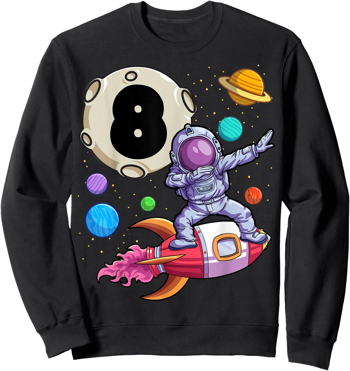 Dabbing Astronaut 8 Yrs Old Birthday Boy Space 8th Birthday Sweatshirt - Sweatshirt | Black