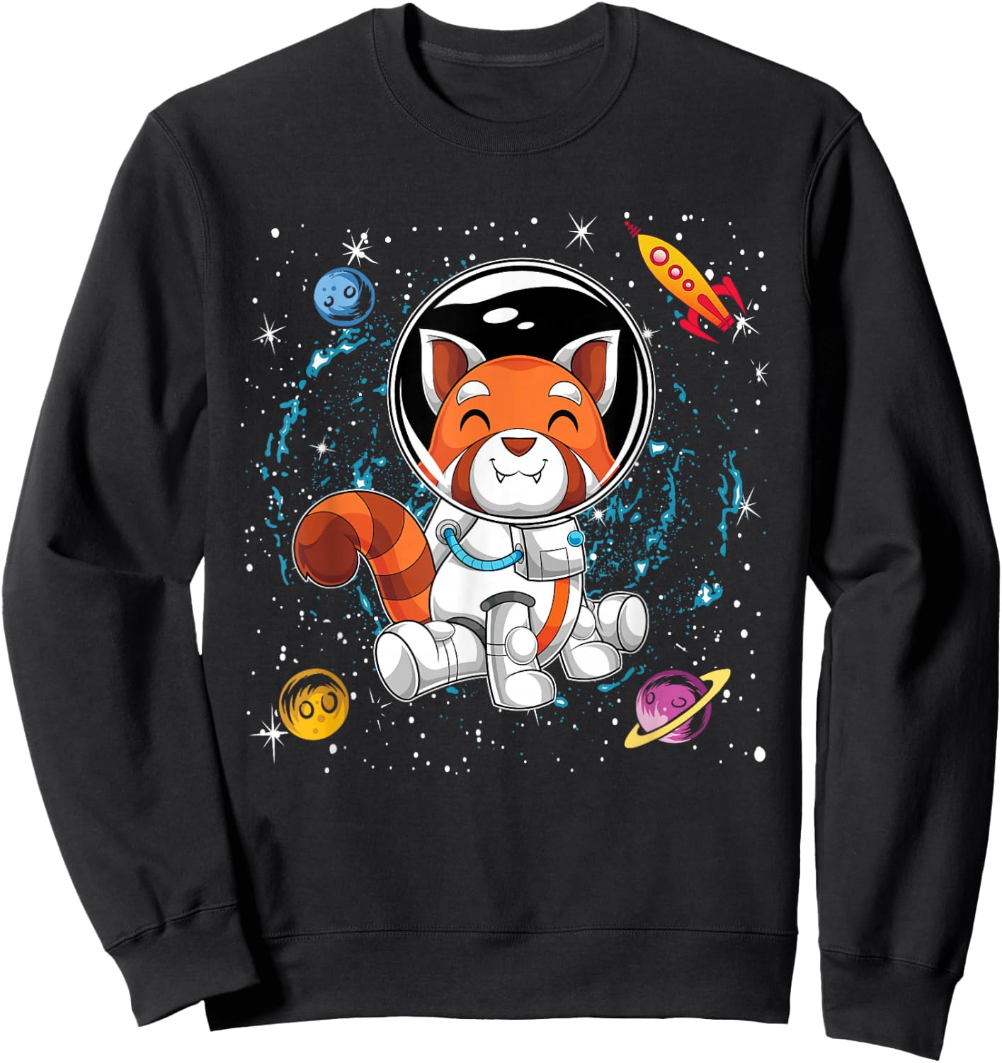 Red Panda Space Scientist Animal Rocket Planets Astronaut Sweatshirt - Sweatshirt | Black