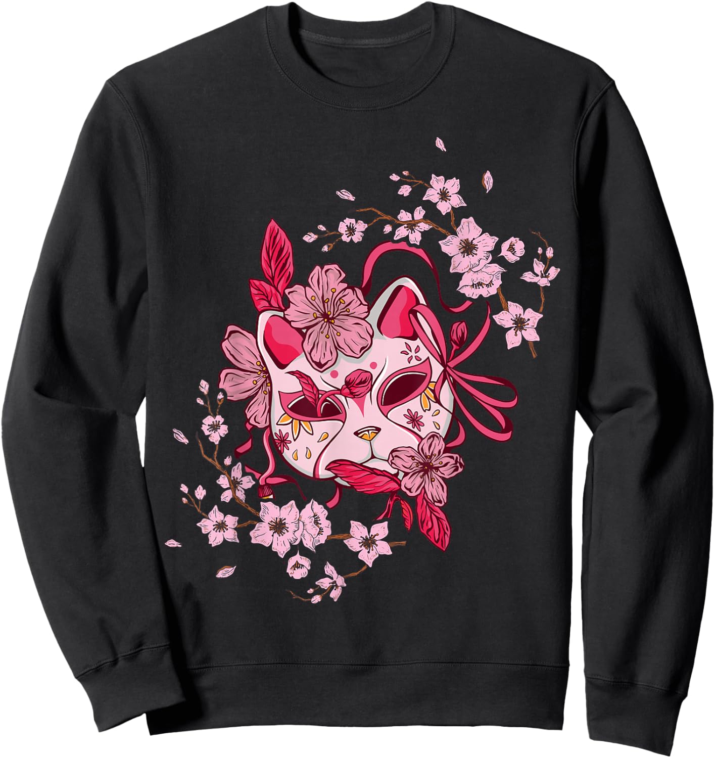 Sakura Tree Japanese Mask Cherry Pink Flower Blossom Sweatshirt - Sweatshirt | Black