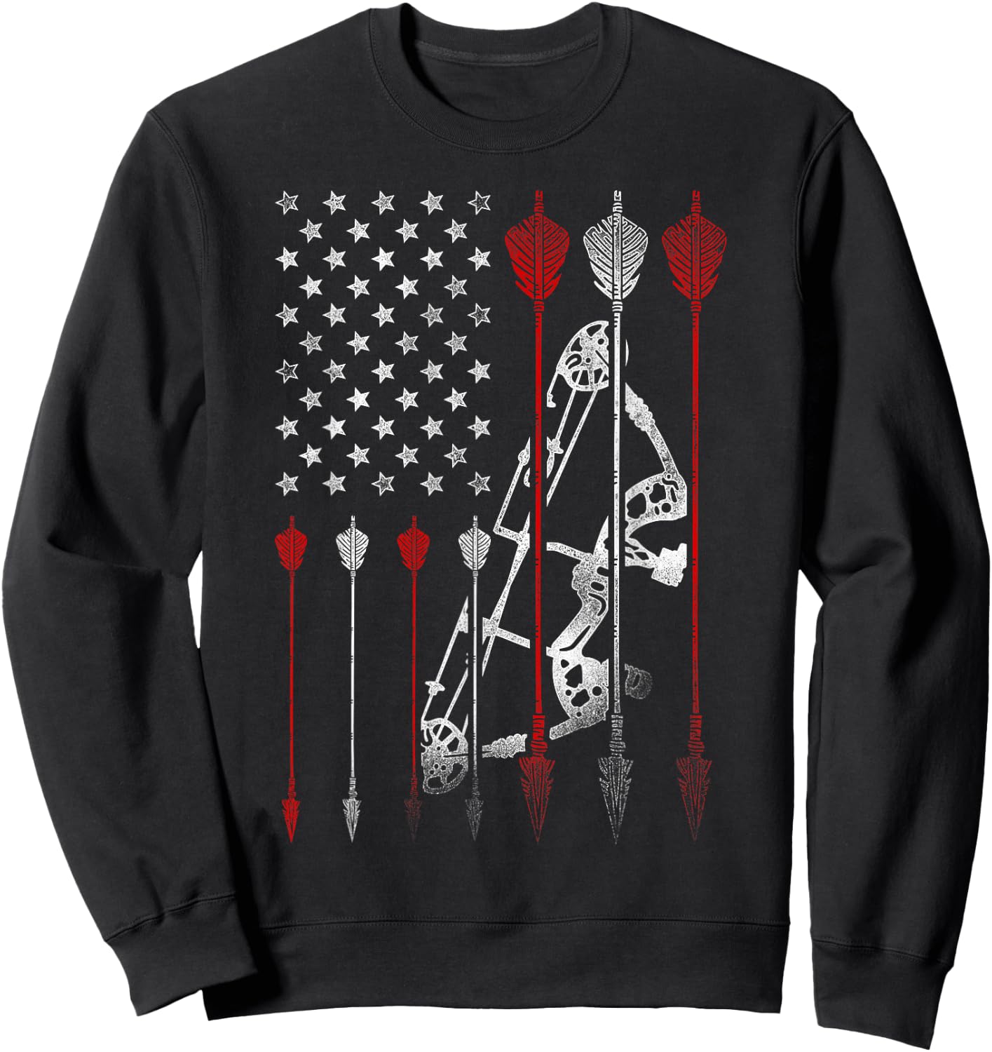 Archery Archer Usa American Flag Vintage Arrow Compound Bow Sweatshirt - Sweatshirt | Black