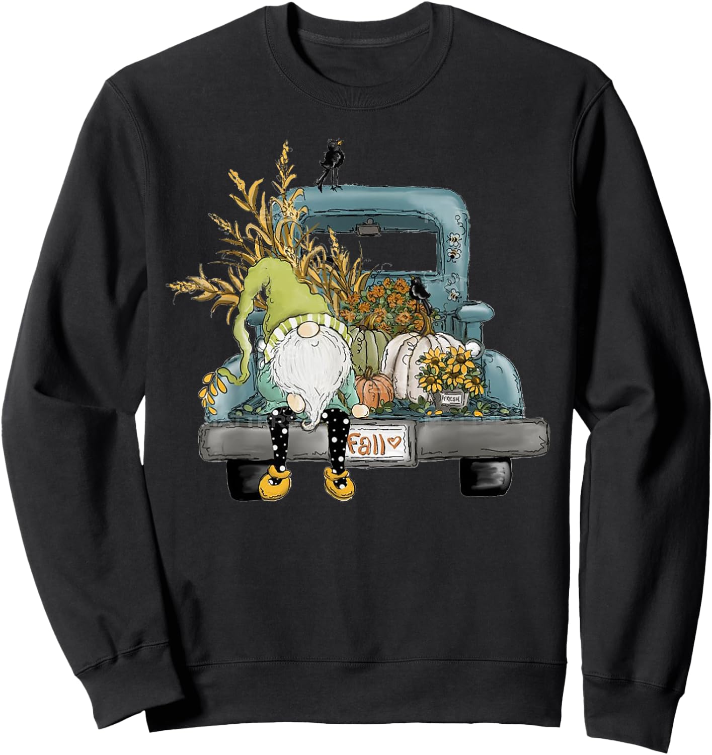 Fall Gnome Vintage Truck and Pumpkin Sweatshirt - Sweatshirt | Black