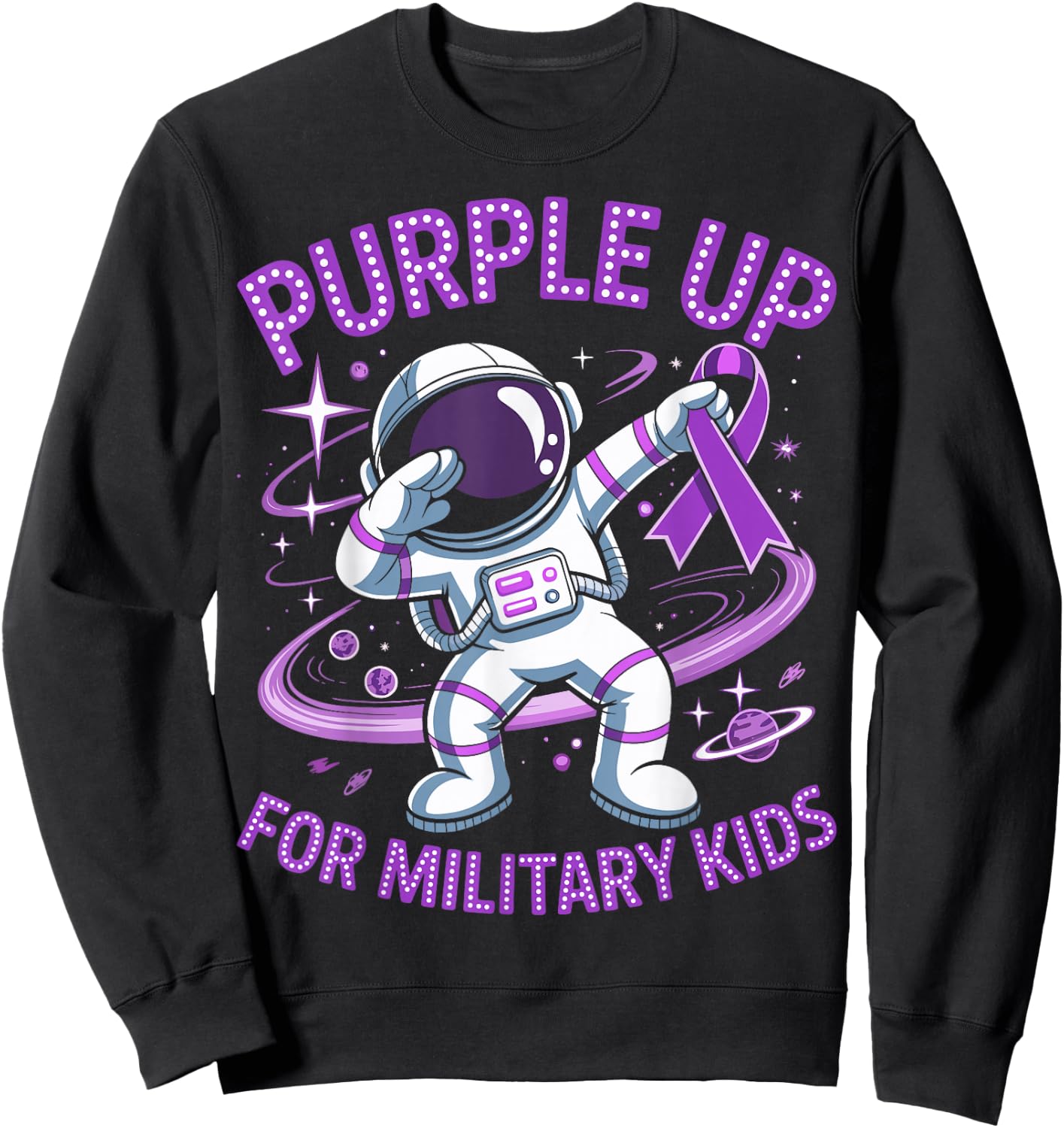 Purple Up for Military Kids Military Child Month Astronaut Sweatshirt - Sweatshirt | Black