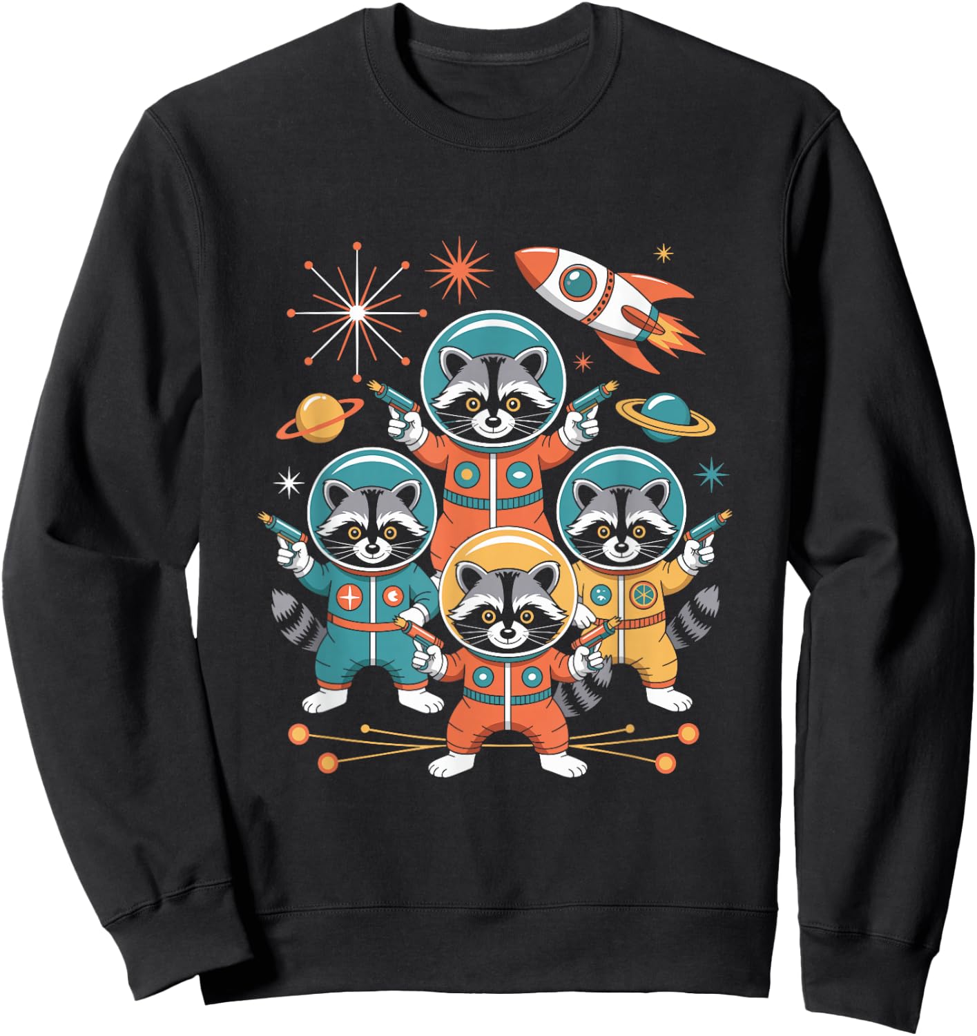 Space Raccoon Astronaut Squad Cosmic Rocket Galaxy Raccoon Sweatshirt - Sweatshirt | Black