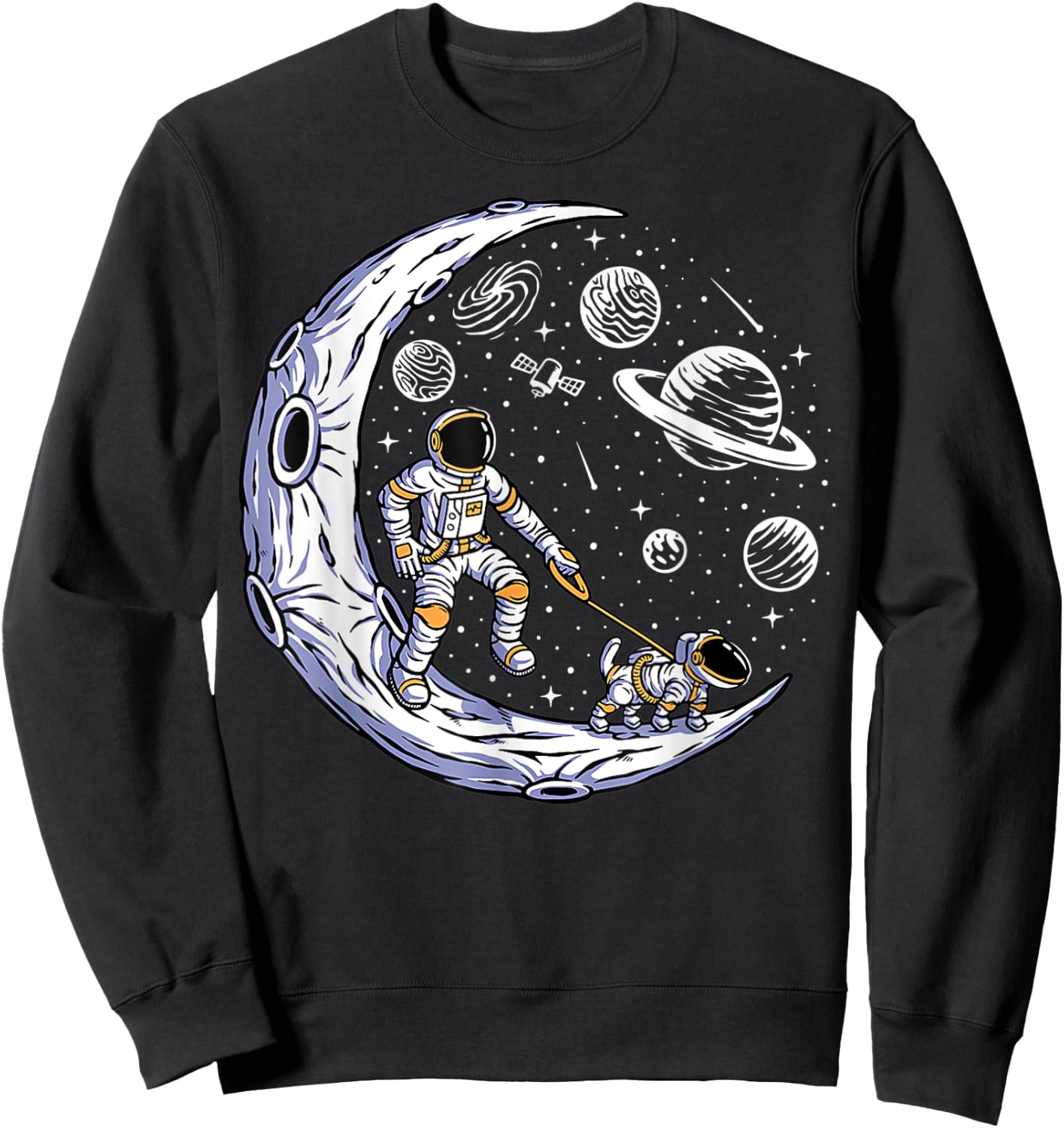 Astronaut Walking A Dog On The Moon In Space Sweatshirt - Sweatshirt | Black