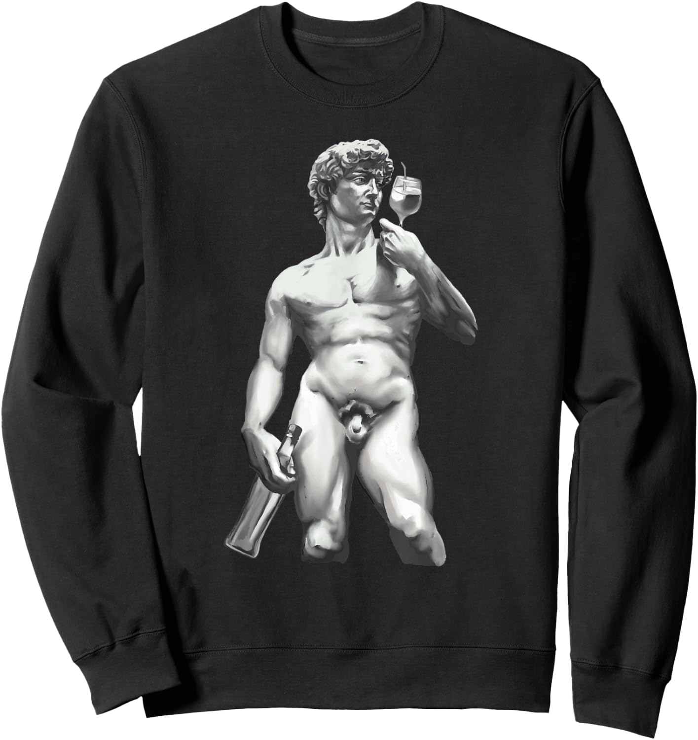 Wine David Statue Funny Vintage Art Wine Lover Sweatshirt - Sweatshirt | Black