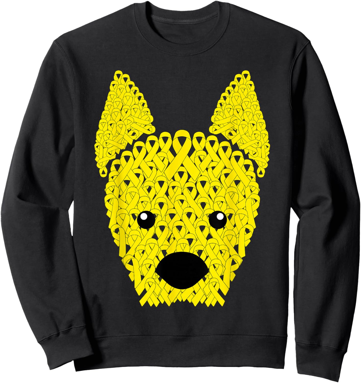 Yellow Ribbon Dog Face Sarcoma Bone Cancer Awareness Warrior Sweatshirt - Sweatshirt | Black