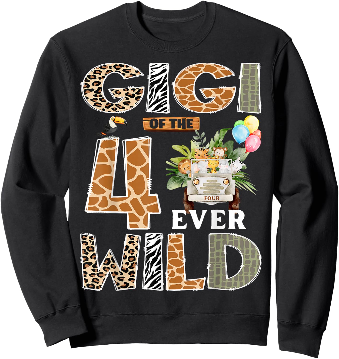 Gigi of The Four Ever Wild Safari 4th Birthday Boy Matching Sweatshirt - Sweatshirt | Black