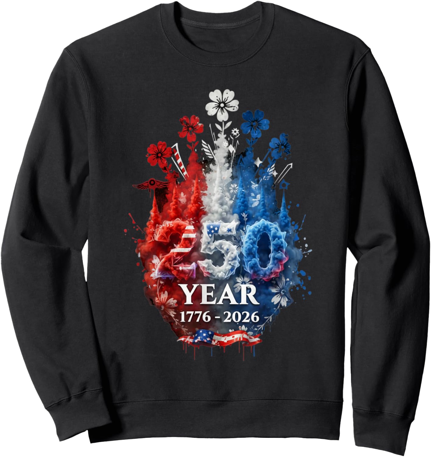 Patriotic 250th Anniversary 4th of July America USA Flag Sweatshirt - Sweatshirt | Black