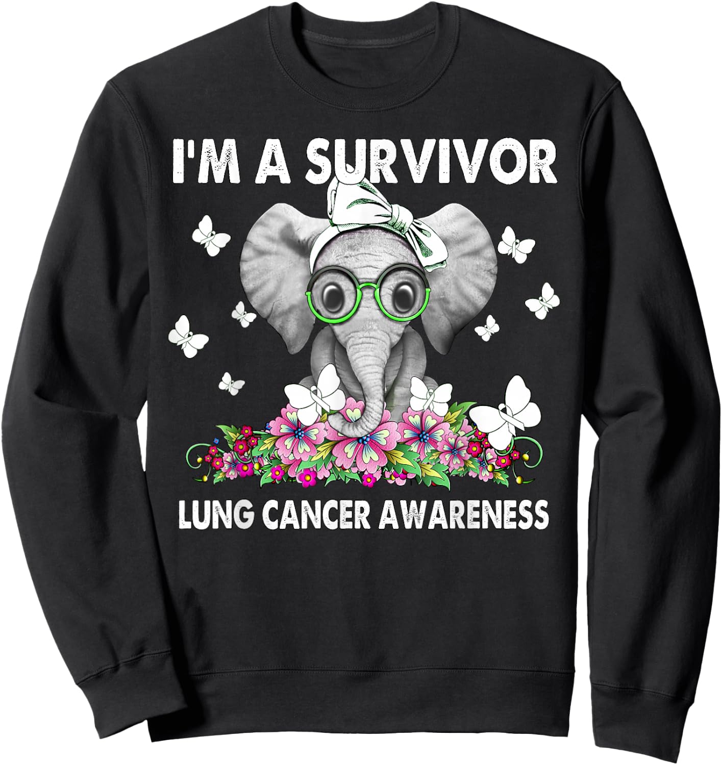 Elephant I’m a Survivor Lung Cancer Awareness Sweatshirt - Sweatshirt | Black