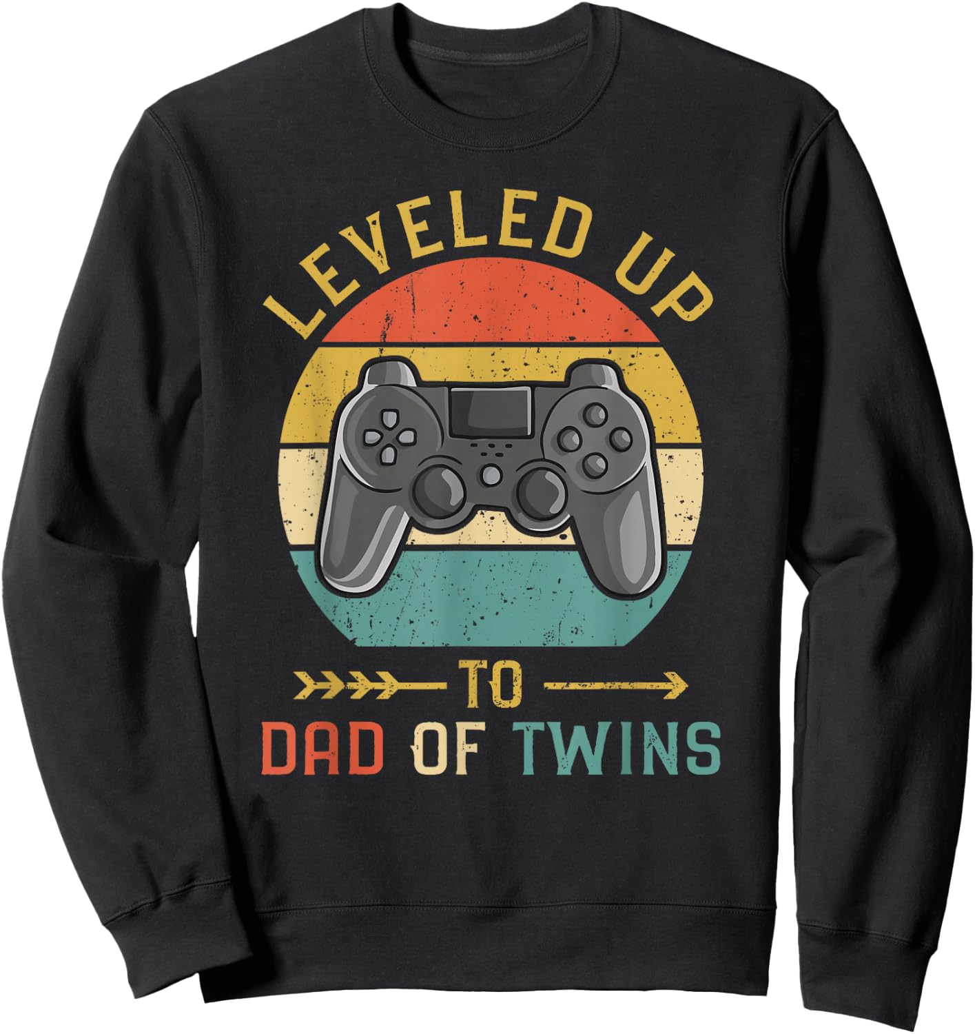 Vintage Level Up to Dad of Twins Gamer Gift Sweatshirt - Sweatshirt | Black