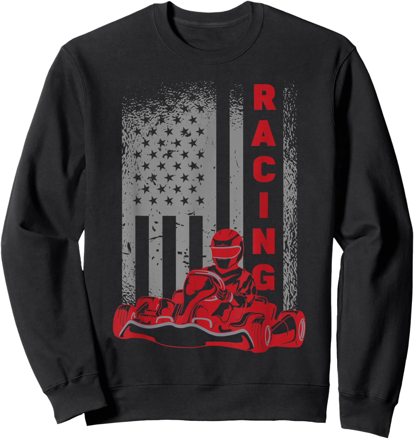 Vintage American Go Kart Racing with USA Flag Sweatshirt - Sweatshirt | Black