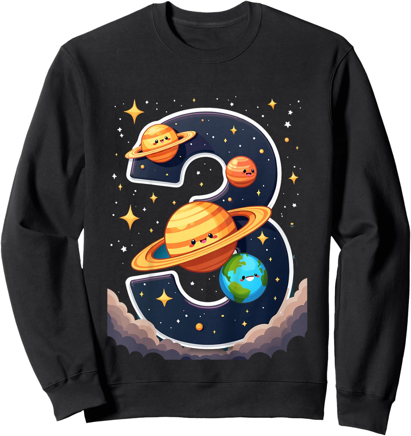 Space Planets Galaxies 3rd Birthday, 3 Years Old Child Bday Sweatshirt - Sweatshirt | Black