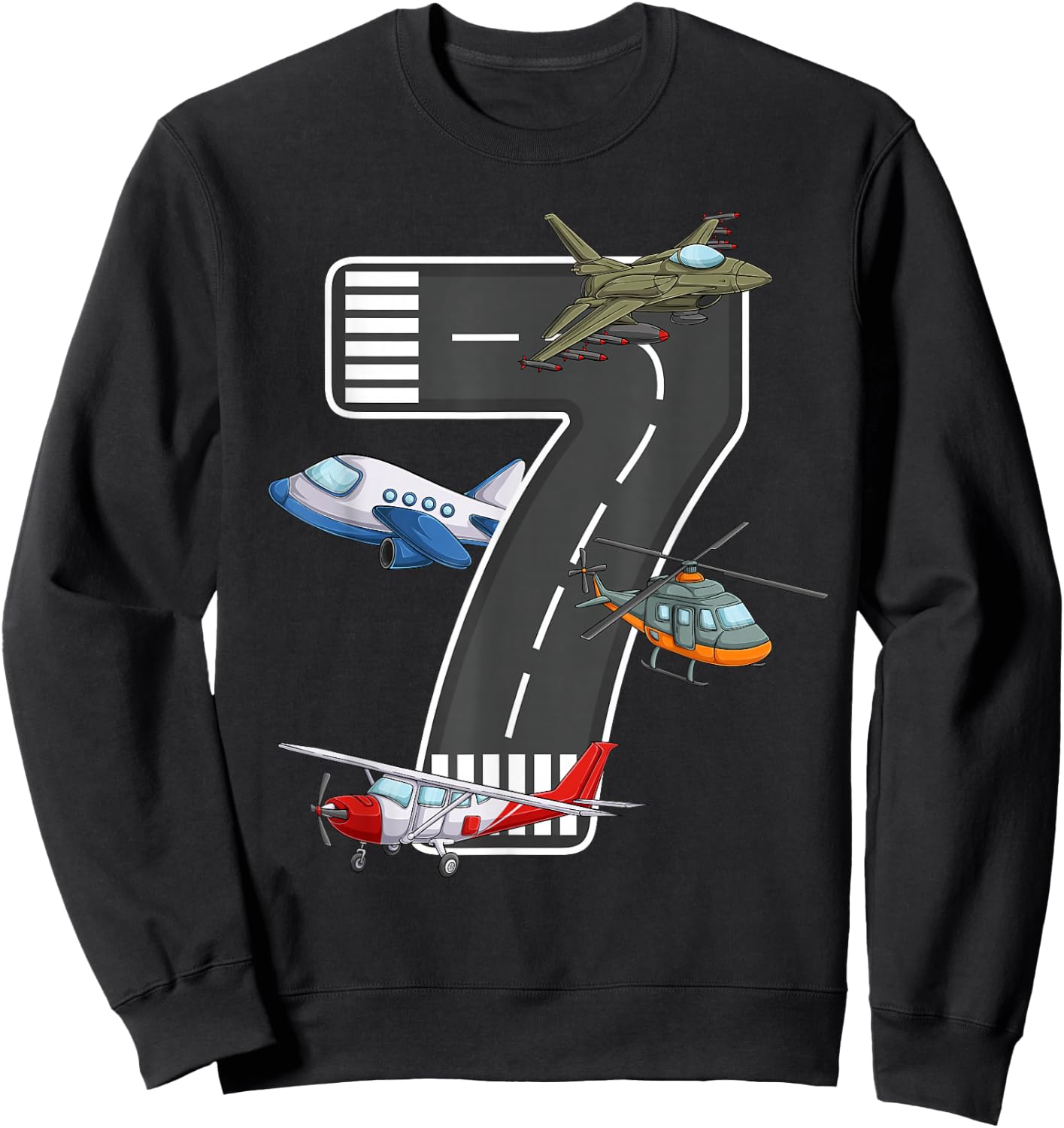 Little Pilot 7th Birthday Party 7 Seven Year Old Airplane Sweatshirt - Sweatshirt | Black