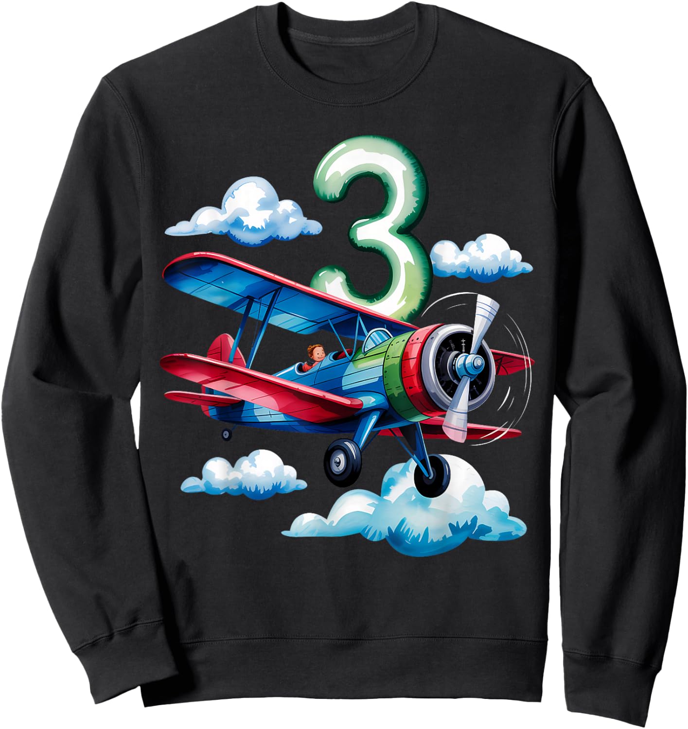 3rd Birthday Boys Airplane Pilot 3 Year Old Boy Sweatshirt - Sweatshirt | Black