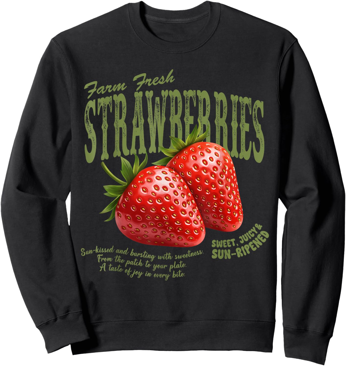 Farm Fresh Strawberries Retro Farmer Market Summer Lover Sweatshirt - Sweatshirt | Black