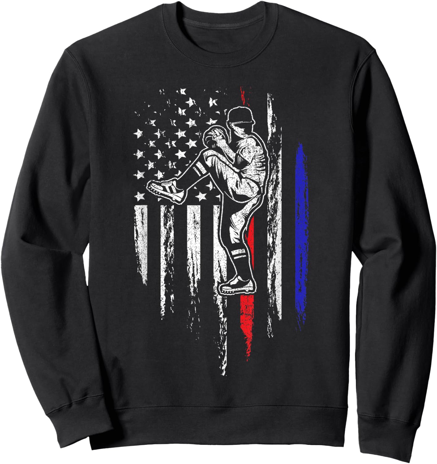 Baseball American Flag Pitcher USA Pitching 4th of July Gift Sweatshirt - Sweatshirt | Black