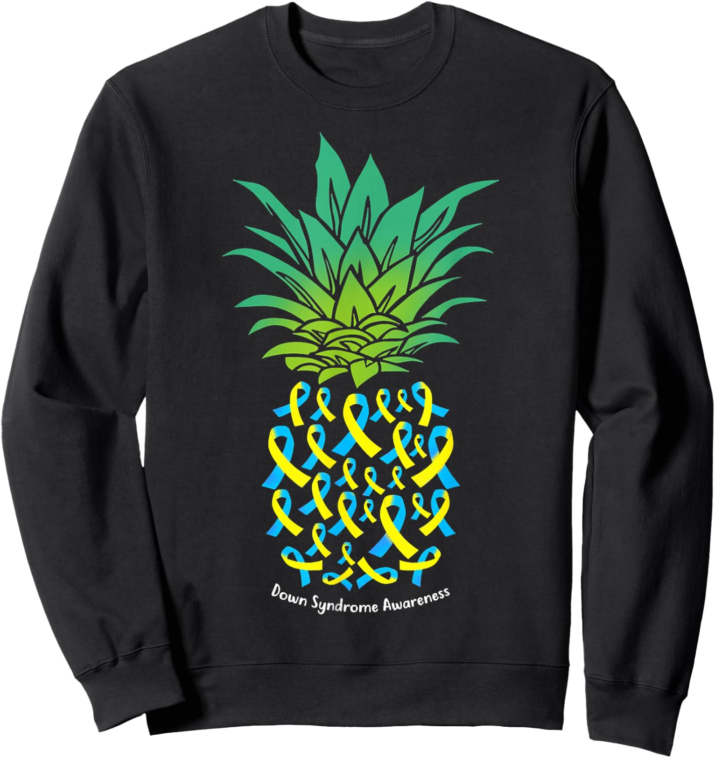 Pineapple Down Syndrome Awareness Tribe 21 Gold Blue Ribbon Sweatshirt - Sweatshirt | Black