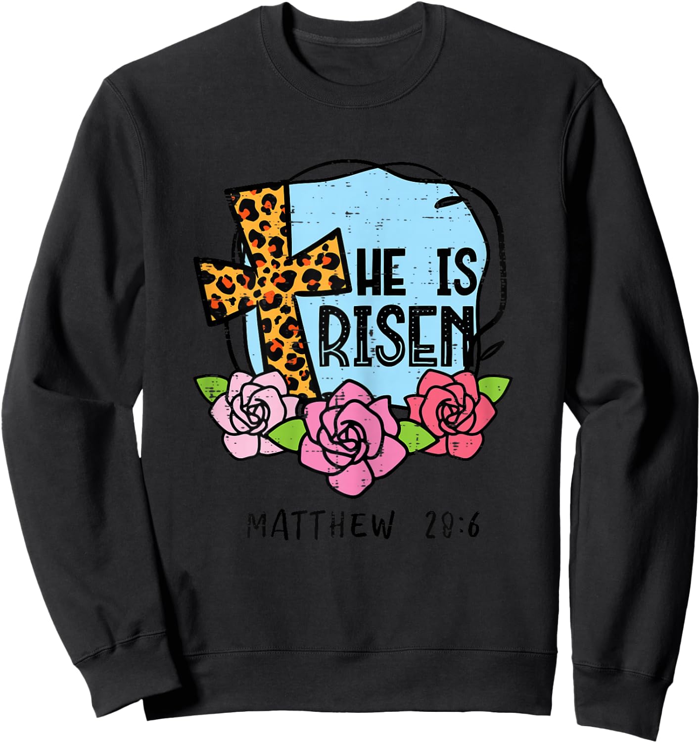 Leopard Cross He Is Risen Easter Jesus Religious Women Sweatshirt - Sweatshirt | Black