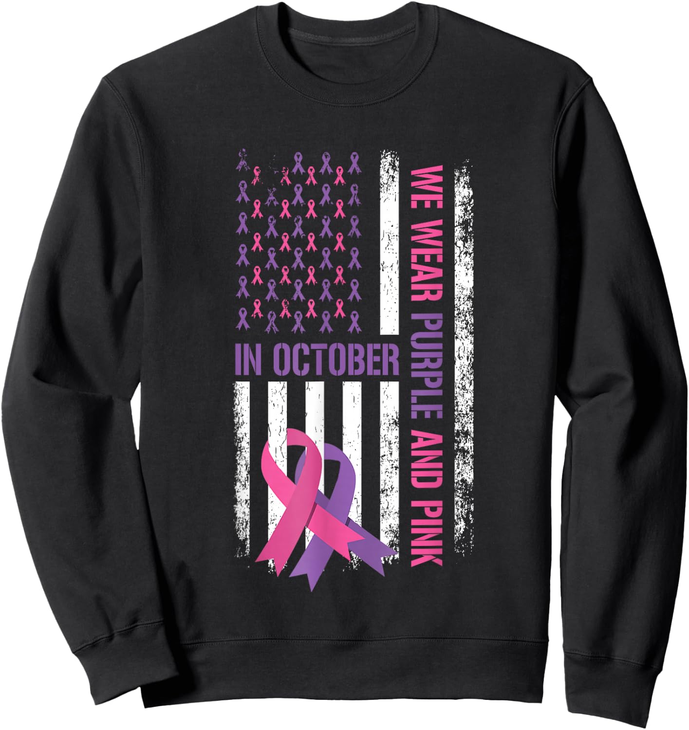 US Flag Breast Cancer and Domestic Violence Awareness Sweatshirt - Sweatshirt | Black