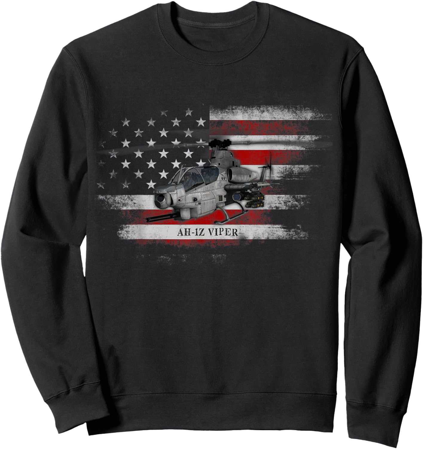 AH-1Z Viper Helicopter USA Flag Helicopter Pilot Gifts Sweatshirt - Sweatshirt | Black