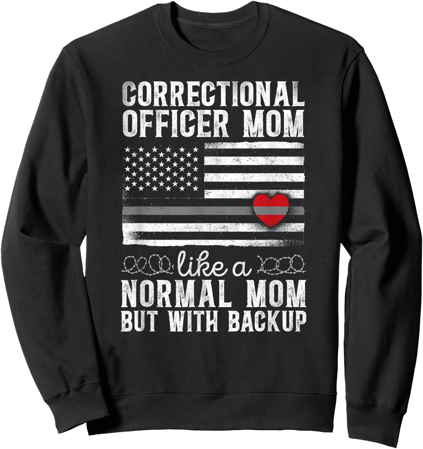 Correctional Officer Mom Mother Heart American Flag Sweatshirt - Sweatshirt | Black