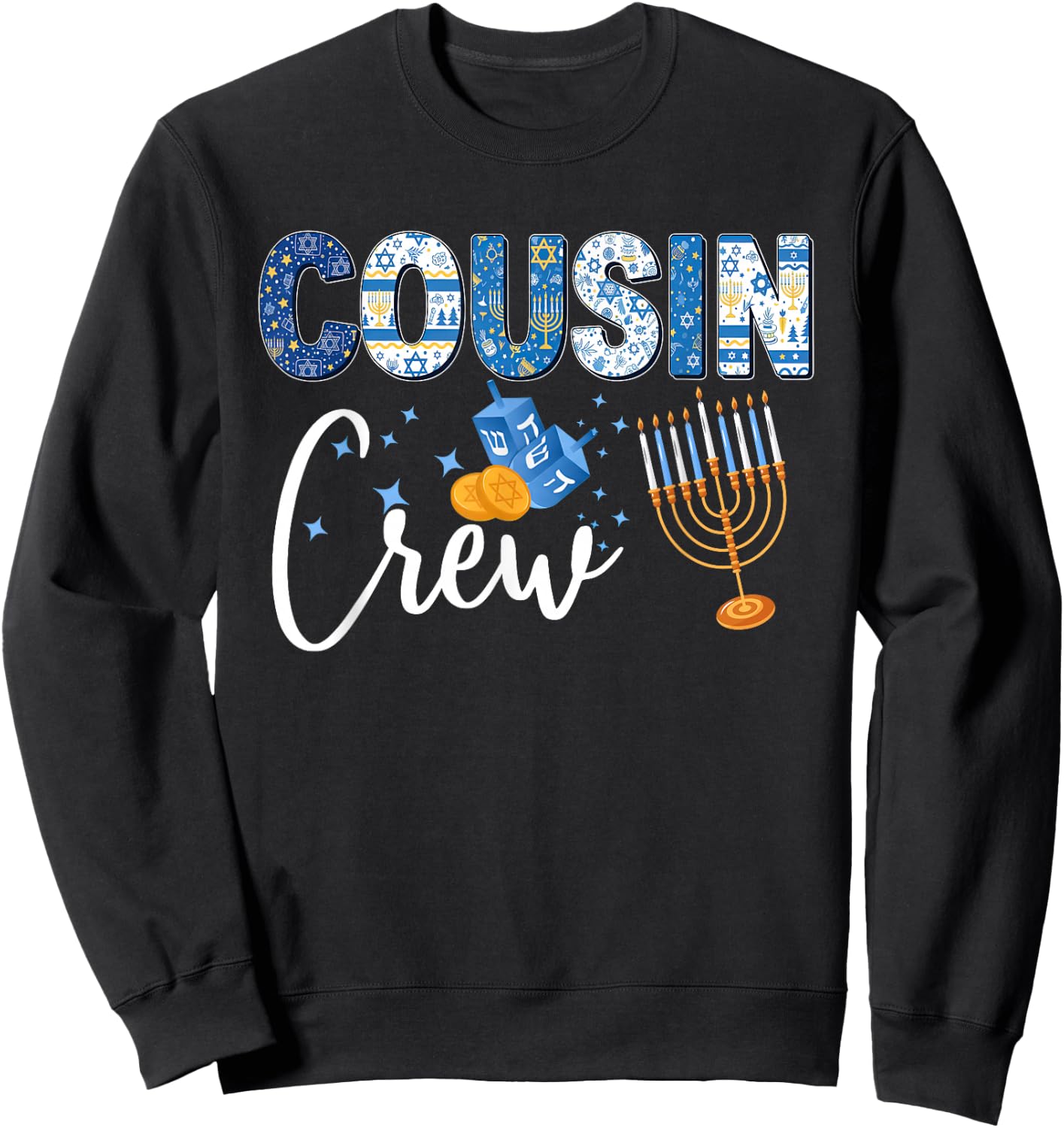 Hanukkah Cousin Crew Matching Family Christmas Pajamas Kids Sweatshirt - Sweatshirt | Black
