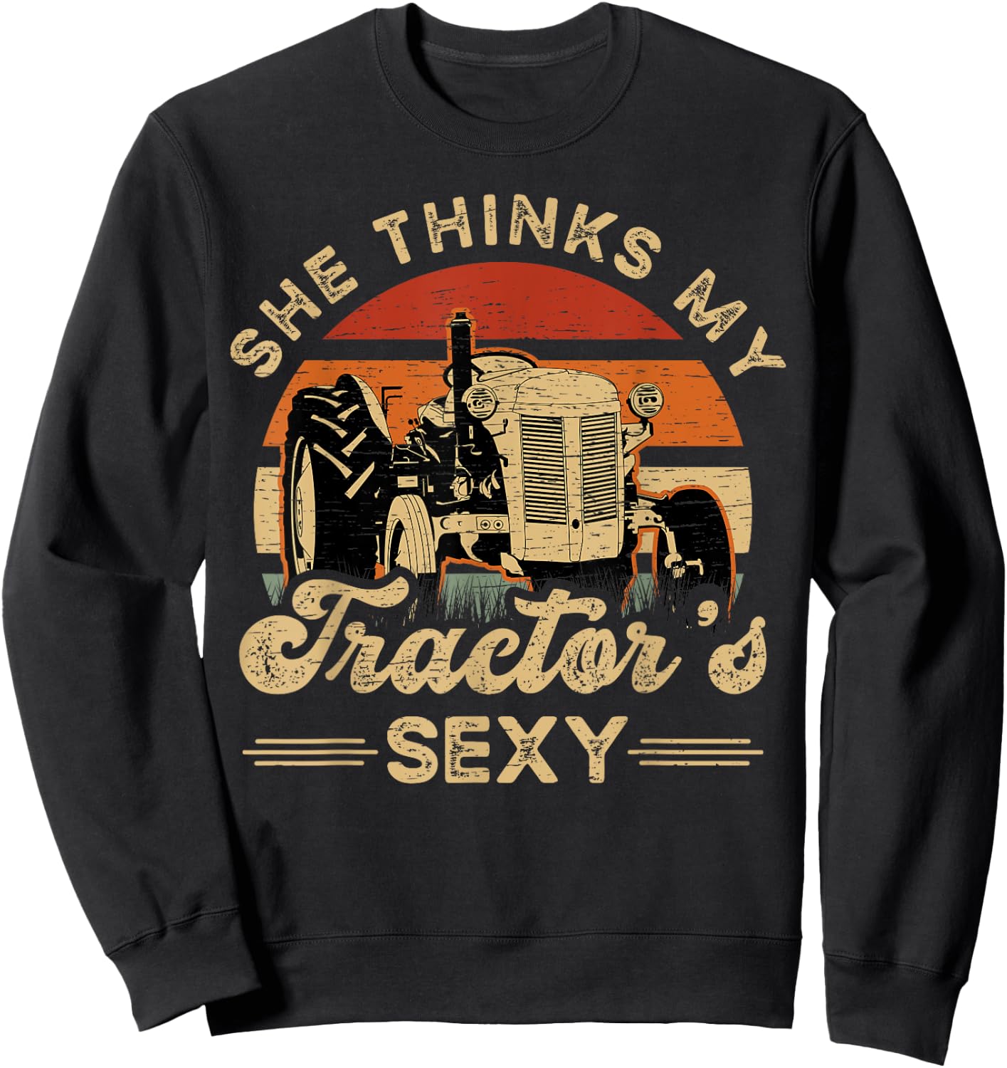 She Think My Tractor's Sexy Farmer - Black, Small - Women's Casual Modern - Short Sleeve - - Polyester 100% - Funny Farmer Motive, Animal Pattern Sweatshirt - Sweatshirt | Black