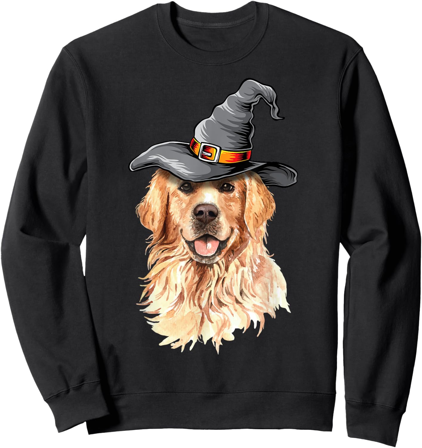 Golden Retriever Halloween Costumes Dog Lover Witch Hat Women Kids Sweatshirt - Sweatshirt | Black
