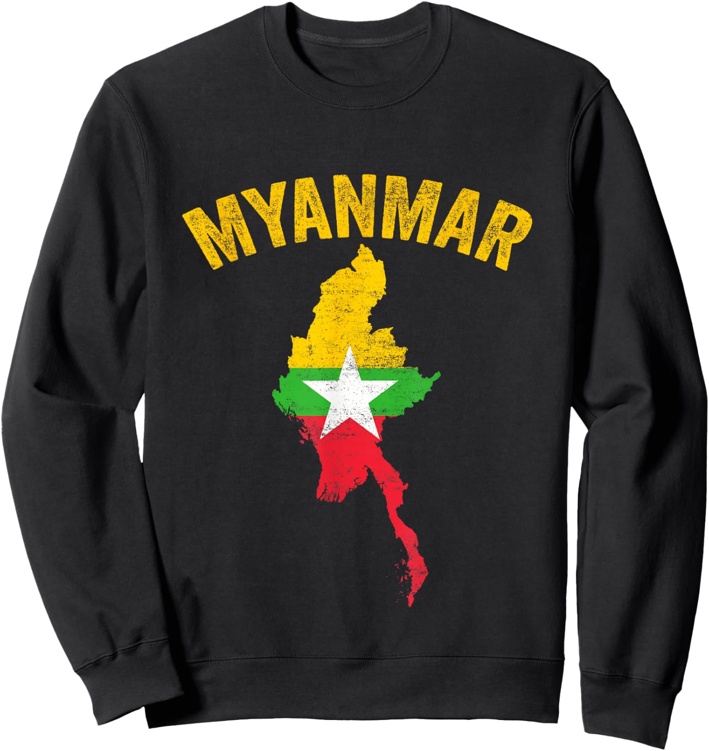 Distressed Retro Myanmar Flag Myanmar Map Patriotic Sweatshirt - Sweatshirt | Black