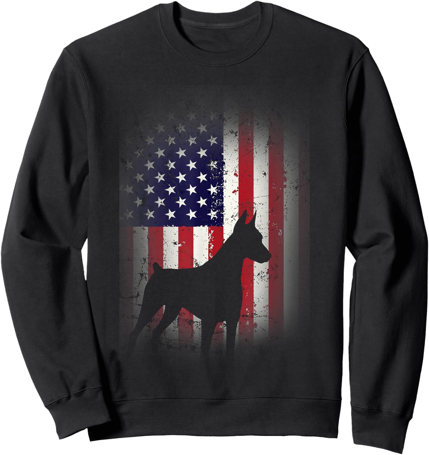 Funny Doberman Pinscher Art Women Doberman US Flag Sweatshirt - Sweatshirt | Black