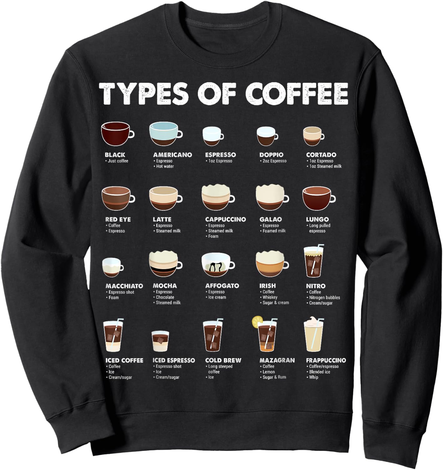 Types Of Coffee Ultimate Guide Barista Sweatshirt - Sweatshirt | Black