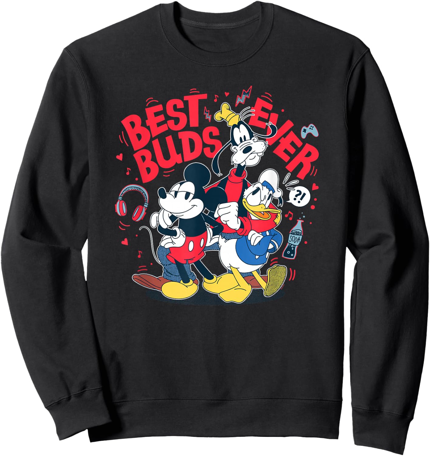 Disney Mickey Mouse Donald Duck Goofy Best Buds Ever Friends Sweatshirt - Sweatshirt | Black
