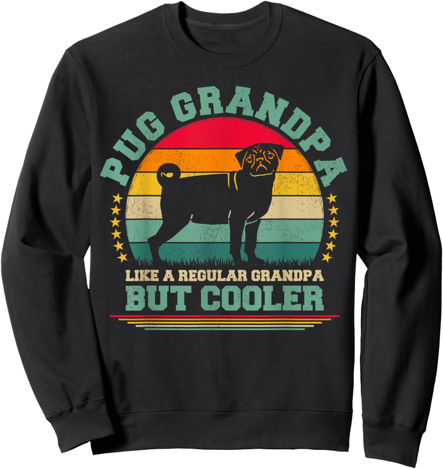 Pug Dog Lover Funny Vintage Pug Grandpa Father's Day Sweatshirt - Sweatshirt | Black