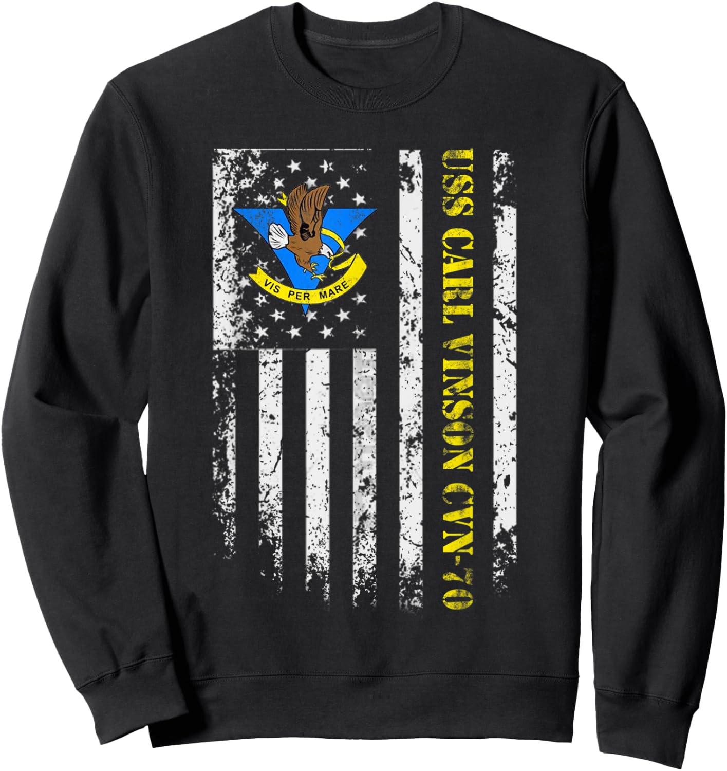 USS Carl Vinson CVN-70 Veteran American Flag Gift Sweatshirt - Sweatshirt | Black