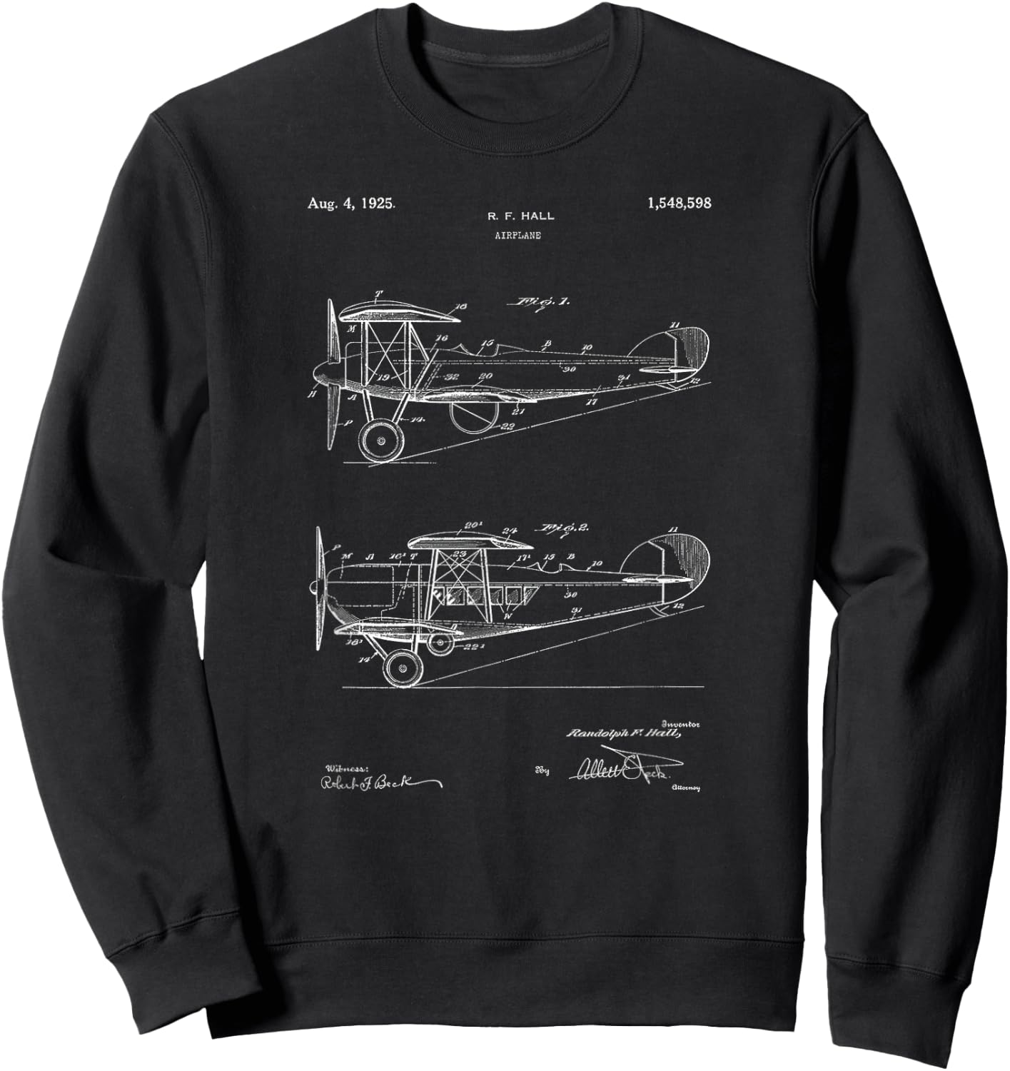 Biplane Patent 1925 Airplane Pilot Aviation Bi-Plane Design Sweatshirt - Sweatshirt | Black
