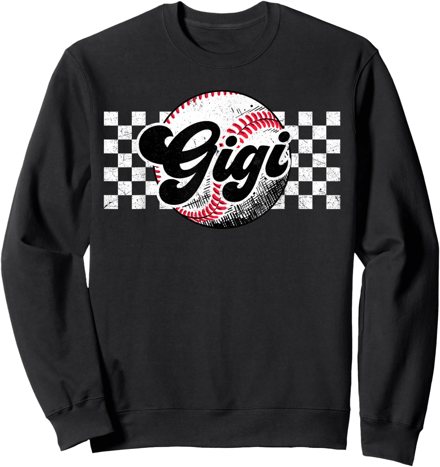 Baseball Gigi T-Ball Gigi Retro Checkered Vintage Family Sweatshirt - Sweatshirt | Black